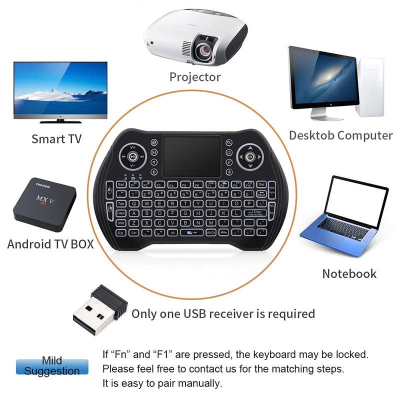 Backlit 2.4GHz Mini Wireless Keyboard Remote Control with Touchpad Mouse Combo with USB Dongle Rechargeable Li-ion Battery for Android TV Box/Smart TV/PC/Windows/MacOS/Linux/X-Box/Smart TV Box
