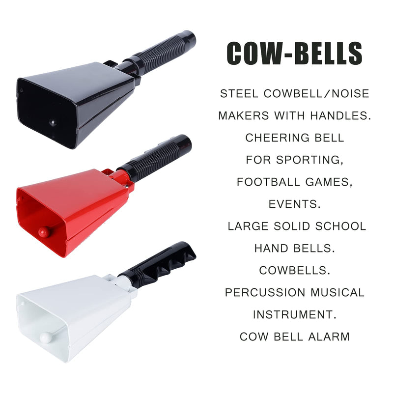 Steel Cowbell with Handle 8 Inch Cow Bells Noise Makers, 2 Pack Large Cowbells for Sporting Events, Hand Percussion Cowbells Cheering Bell for Football Game Party Concert Graduation School (White) White