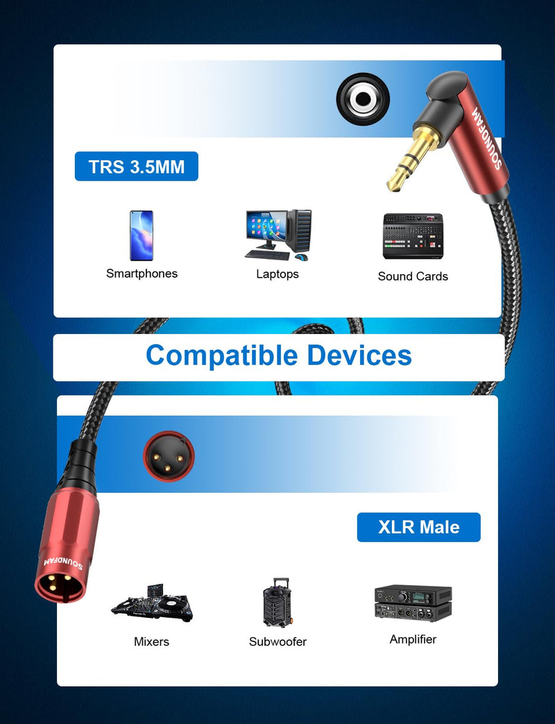 90 Degree Right Angle 3.5mm to XLR Cable Male to Male XLR to 1/8 Inch Cable for Mixing Console, Sound Card, Speaker and More(16 Feet, Wine Red) 16 Feet XLR Male to 3.5MM