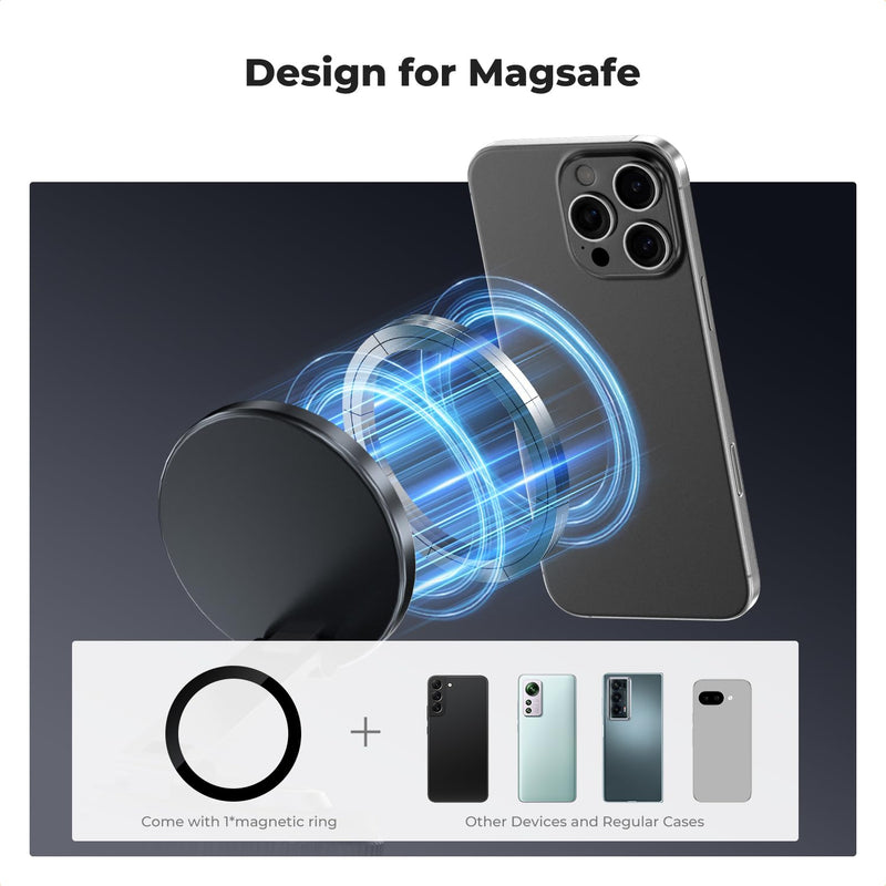 K&F CONCEPT 360° Vacuum Magnetic Car Mount | Foldable & Adjustable Magnetic Phone Holders for Car/Gym/Mirror/Smooth Surface, Compatible with iPhone 17-12, TC07