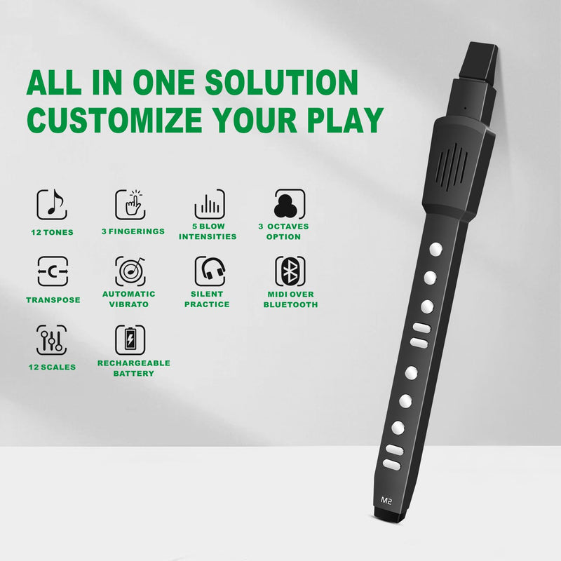 EX Digital Wind Instrument with 12 Tones, 3 Fingerings, Scales, Transpose Function, Automatic Vibrato, Three-octave Option, and Blow Intensities (Black) Black
