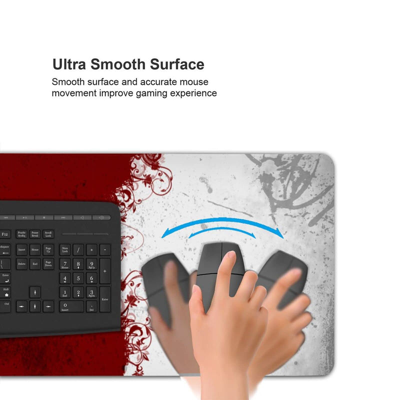 Abstract Red White XXL XL Large Gaming Mouse Pad for Desk, Non-Slip Long Extended Keyboard Pads Mousepad Rubber Table Mat 31.5 X 11.8 Inch Black8