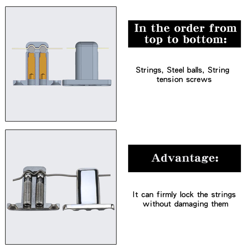 5 PCS Through-Body Guitar String Locking Nut 5 String Bass Guitar Bridge String Locks Zinc Alloy Individual String Locking for Headless Electric Bass Replacement Parts Chrome 5 Piece