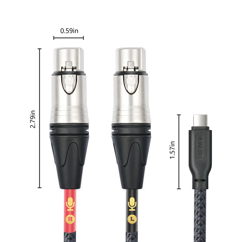 [AUSTRALIA] - HUALUE 3.3Feet Stereo Dual XLR Female to USB C,Smartphone USB C Microphone Cable，Dual Channel Stereo Input USB C to XLR Female for iPhone 15 ipad Dynamic Microphone Laptop 3.3FT 