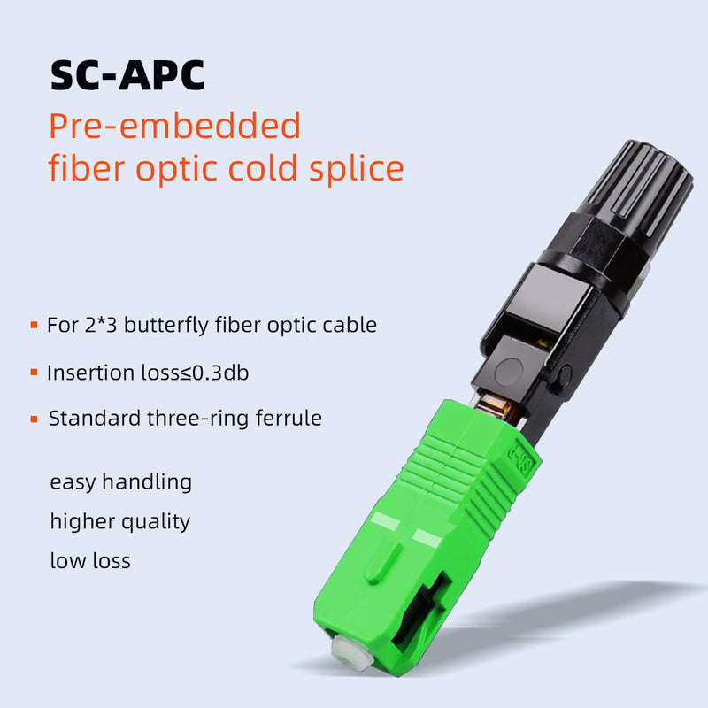Guakiili Fibre Optic Connector SC-APC Connector Pack of 10, Fibre Optic Cold Splicer SC/APC FTTH Quick Connector with Embedded Leather Wire