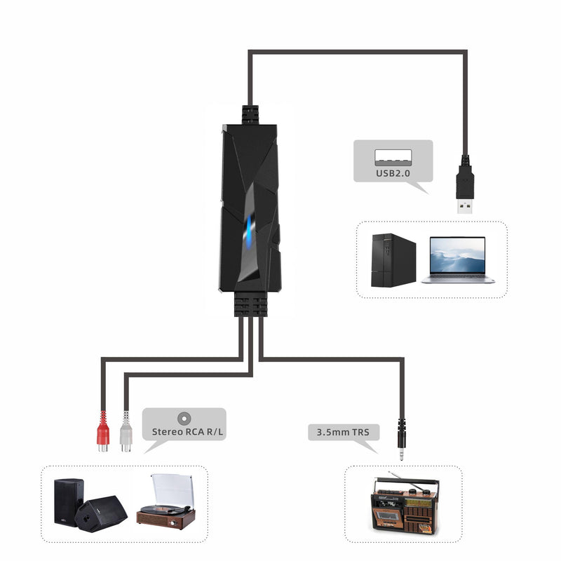 [AUSTRALIA] - DigitalLife AuralynX Series | USB Audio Capture Device – Convert Cassette Tapes to MP3, RCA & 3.5mm Input, Compatible with Windows, Mac & Linux, for Content Creators & Educators (AV202-B, 2-Pack) 2-Pack/AuralynA 