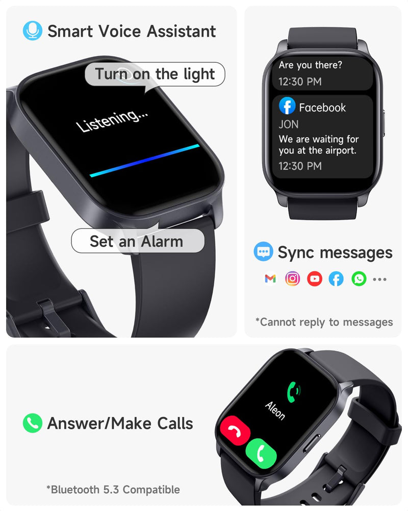 TOOBUR Smart Watch for Men Women, Smartwatch Compatible Android and iOS Phone, Answer/Make Calls, Fitness Tracker Watch, Heart Rate/Sleep Tracker/100 Sports/IP68 Waterproof, Midnight Black