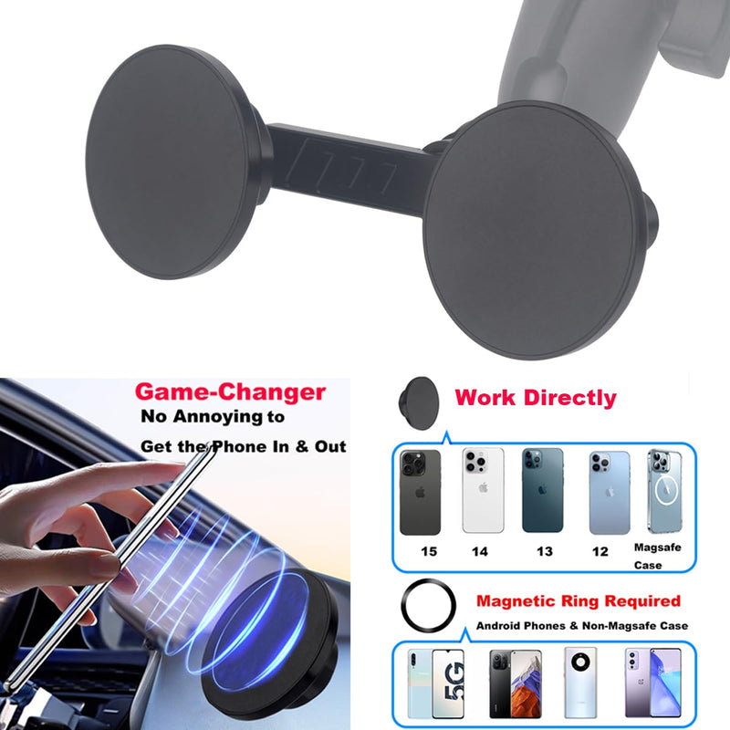 17mm Dual Strong Magnetic Phone Mount Holders for Car Vent/Vlog Stands | 2-in-1 Adjustable Mount for MagSafe & All Phones, with 2 Metal Rings (Metal Upgrad Arm for Superior Strength)