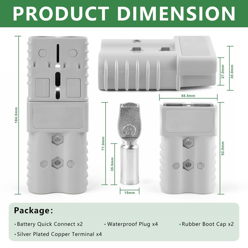 Delgada 350A Battery Quick Connect/Disconnect for 2/0AWG Cable Battery Quick Connect 600 Volt Power Connector Plug Kit 12V Winch Trailer 350Amp