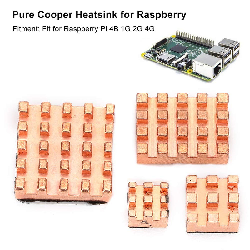 Pure Copper Heatsink, 4 Heatsinks Made of Pure Copper, Durable and Unbreakable for Raspberry PI 4B 1G 2G 4G (Copper)