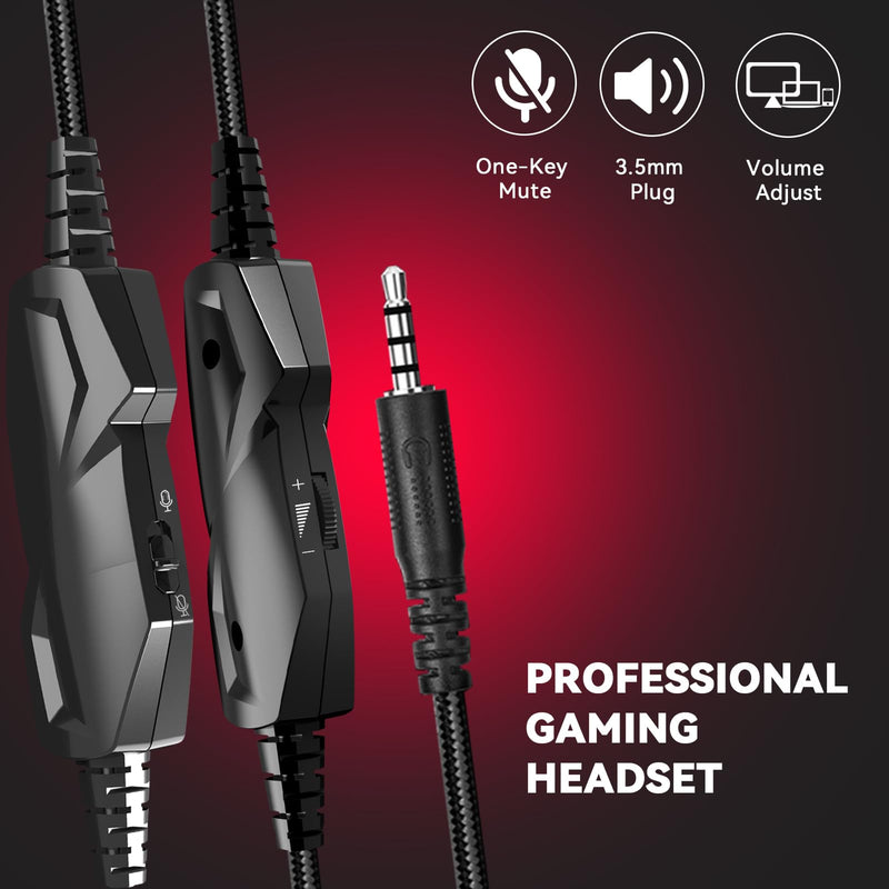 A88 Gaming Headset with Microphone, Stereo Wired Noise Cancelling Over-Ear Headphones with Mic for Pc, Ps5, Xbox One Series X/s, Ps4, Computer, Laptop, Mac, Nintendo, Gamer (Red) Red