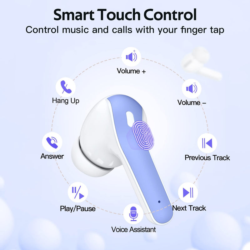 TAGRY 2 Sets X08 White and Purple Bluetooth Headphones True Wireless Earbuds 60H Playback Ear Buds with Wireless Charging Case in-Ear Earbuds with Mic