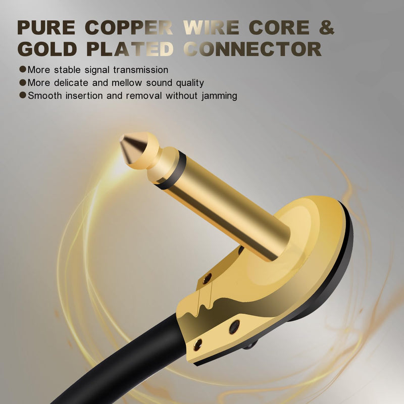 Generic Guitar Flat Patch Cables - 6 Inch C-Shape Effect Pedal Cables - Black with Durable Gold Plated Connectors, Maximize Pedalboard Space (3 Pack)