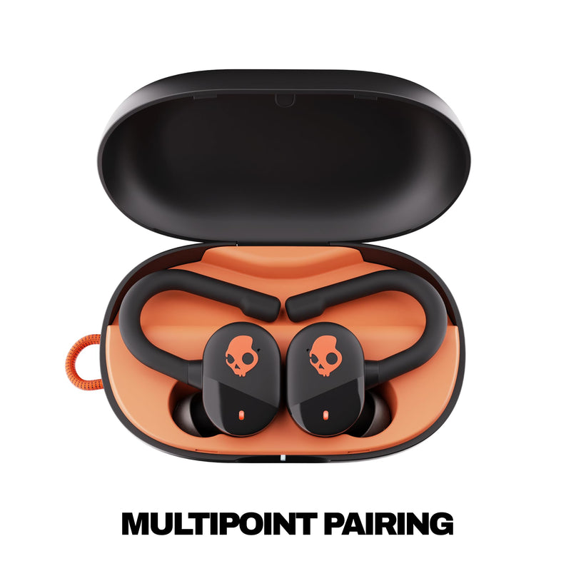 Skullcandy Push Play Active Wireless Earbuds - True Black/Orange | In-Ear Hanger, Bluetooth, Noise Isolating 58 Hours Battery, Sweat and Water Resistant, Microphone, Running Outdoors, Exercise One Size