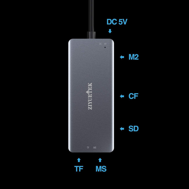 CF Card Reader,USB 3.0 to Compact Flash Memory Card Reader Adapter 5Gbps Read 5 Cards Simultaneously for SDXC, SDHC, SD, Micro SDXC, Micro SD, Micro SDHC, M2, MS, CF and UHS-I Card (Grey) USB-3.0