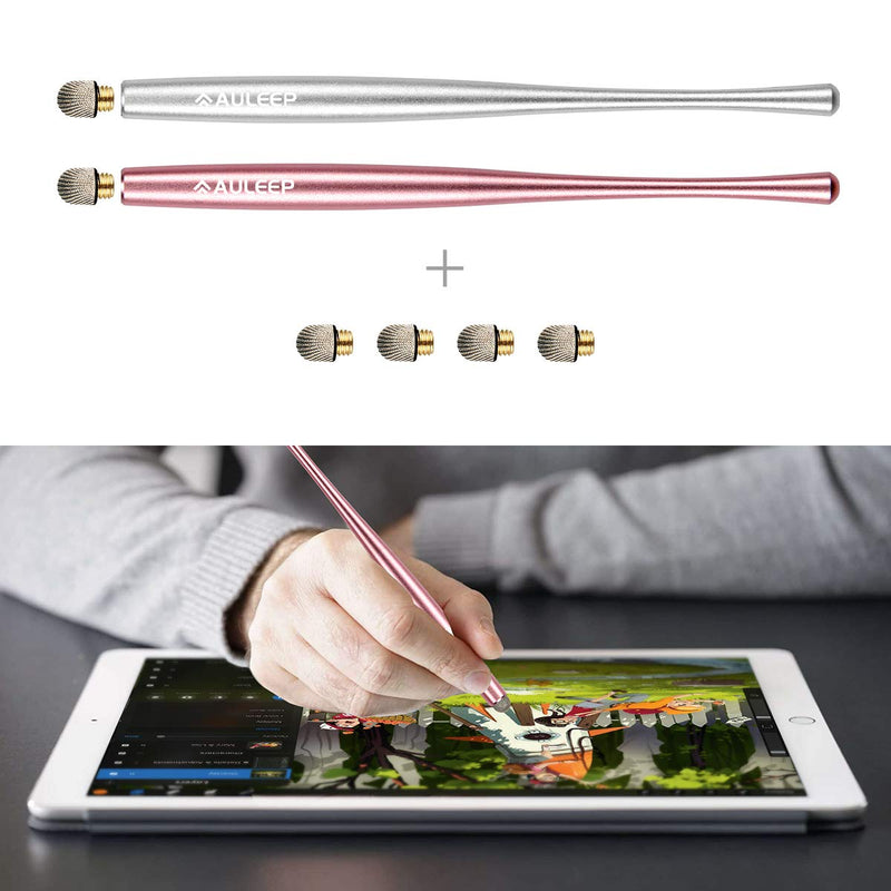 AULEEP Capacitive Stylus Pen for Touch Screen 2 Pack with 4 Nanofiber Tips Compatible for Phones, Tablets, iPads, Kindles (Silver and Rose Gold) 2P-Silver, Rose Red
