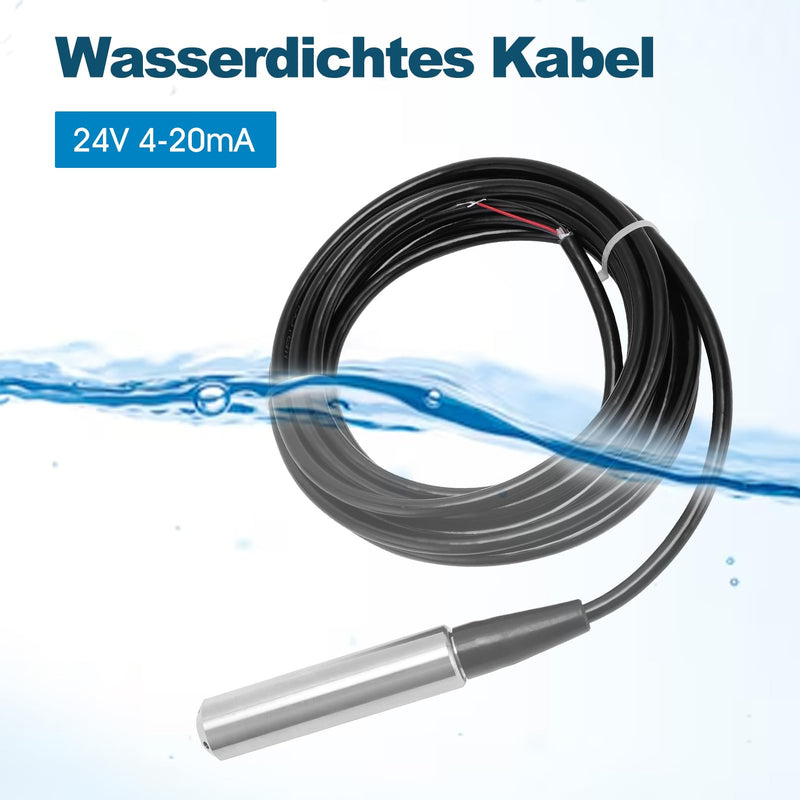 Level Sensor, Flexible 316 Stainless Steel Water Level Sensor with 4-20 mA Signal Output, 6 m Waterproof Cable with Measuring Range 0-5 m, DC 24 V Level Indicator for Water Level and Liquid