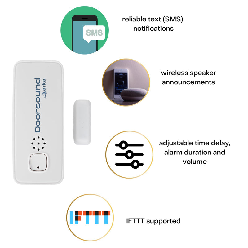 Doorsound WiFi Freezer & Refrigerator Door Alarm – Text & App Notifications When Door is Left Open, Adjustable Delay & Volume, No Hub, No Subscription main white