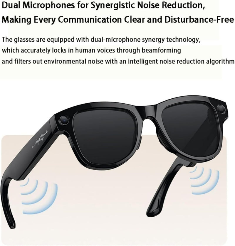 M02 Ultra Smart Glasses with 8MP Camera, Reverse Charging Case, AI Object Recognition & Translation, Hands-Free 4K Video Recording, Noise-Cancelling Bluetooth Audio (Black)