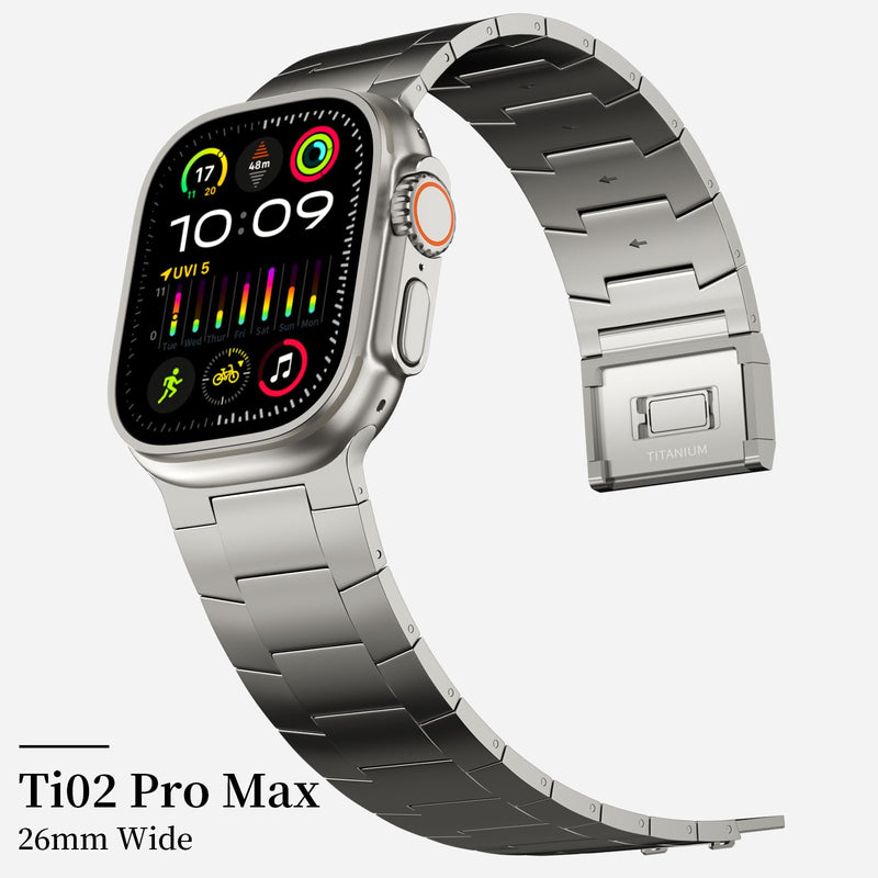 ACESTAR Full Titanium Band Compatible with Apple Watch Ultra 3/2/1 49mm/ Series 10 46mm, 26mm Wide Adjustable Links with Titanium Magnetic Clasp Connectors and DLC Coating 49mm/46mm/45mm/44mm Ti02 Pro Max/26mm Wide/Titanium