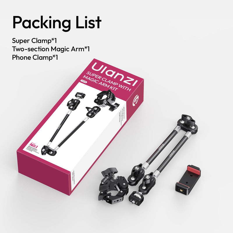 [AUSTRALIA] - ULANZI 22'' CO78 Magic Arm w Desk C Clamp, Camera Mount Articulating Friction Arm w Super Clamp, 1/4" & ARRI Pins, Overhead Phone Mount Holder Stand, 1kg f Phone & Action Cam, Video Light 