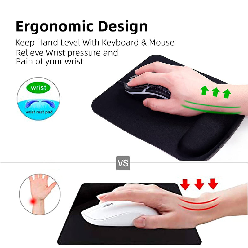 WYGCH Office Desk Pad with Wrist Support,Monochrome Waterproof Leather Mouse Pad,Non-Slip Silicone Base for Computer,Laptop, Home,Office & Travel,(250*211*23mm Black)