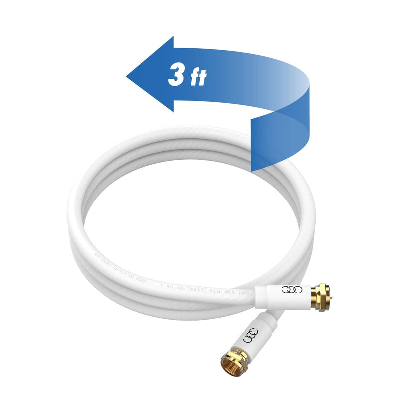 Ultra Clarity Cables Coaxial Cable (3 ft) Triple Shielded-RG6 Coax TV Cable Cord Wire in-Wall Rated-Digital Audio VideoGold Plated Connectors -3 feet 3 feet White