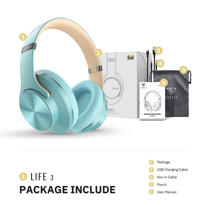 DOQAUS Bluetooth Headphones Over Ear, 90 Hours Playtime Wireless Headphones with 3 EQ Modes,HiFi Stereo Headphones with Microphone and Soft Protein Earpads for iPhone/TV/PC/Home Office (Blue) Blue