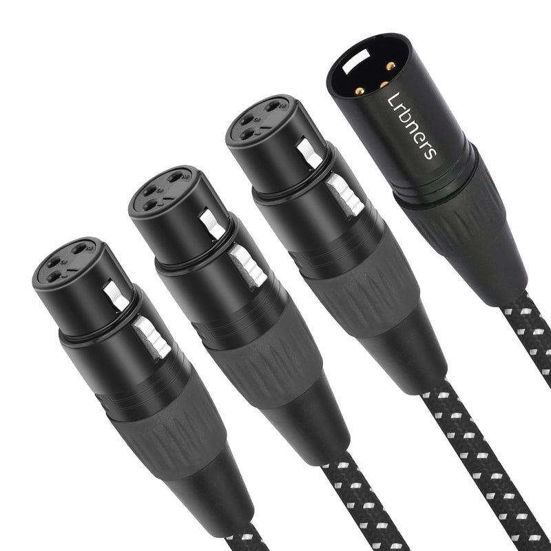 XLR Male to 3 Female Splitter Cable 2FT - Heavy-Duty Metal Braided Y-Spltr, Non-Slip Grip, 3-Way Audio Distribution for Mixers/Mics/PA 1 Male to 3 Female