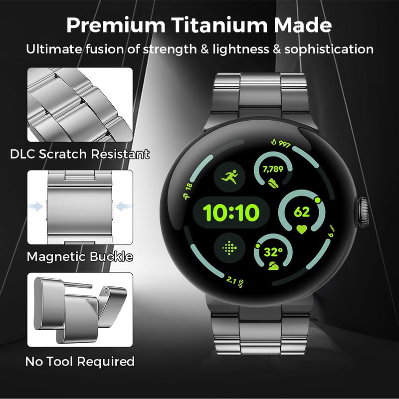 Tool-Free Titanium Magnetic Band for Google Pixel watch 5/4/3 45mm | Metal Strap for Pixel Watch 45mm | No Tool Needed Adjustment,40% Lightweight,Durable,Skin-Friendly,Fit wrist 6"-9",for Men black