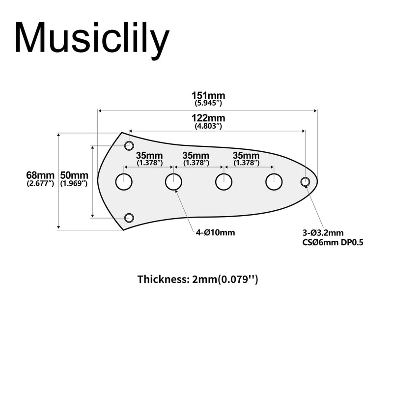 Musiclily Pro Steel 4-Hole Jazz Bass Control Plate J Bass Control Plate with 10mm (25/64") CTS Pot Holes for Jazz Bass Electric Bass Guitar, Chrome