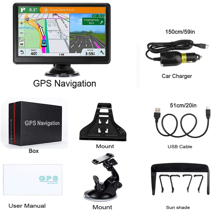 7" Car GPS,2026 NA Lifetime Free Map,256MB+16GB Voice Speed Red Light Alert | 3D Nav Maps, Multi-Language Voice Broadcast, Data-Free Offline Nav, Truck Restriction Alert, Sensitive Capacitive Touchscreen