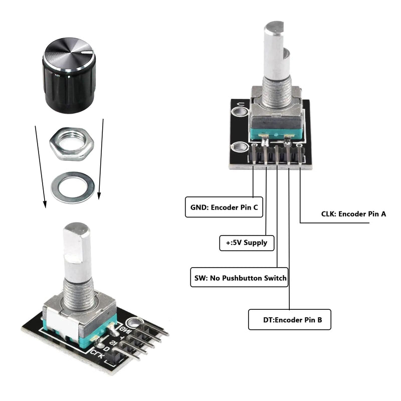 KY-040 Rotary Encoder Module, 360 Degree Rotary Encoder Module, Potentiometer Digital Pulse Output Electronic Building Blocks for Automotive Electronics Multimedia Audio, Pack of 6
