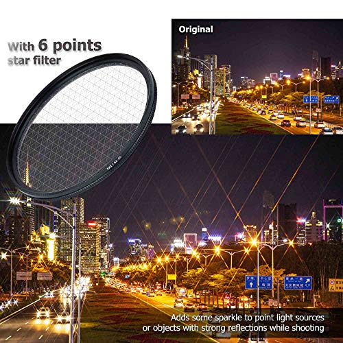 JJC 62mm Star Filter Cross Screen Starburst Filter Kit for Camera Lens