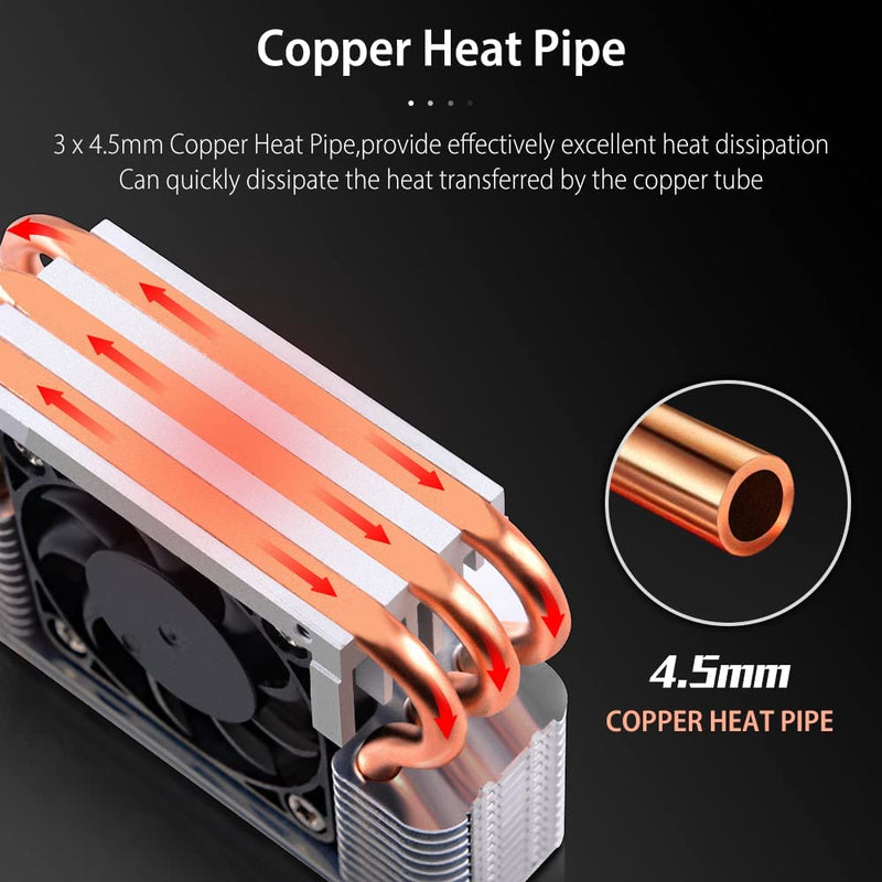 12V M.2 2280 SSD Heatsink with 40mm PWM Cooling Fan, Copper Heat Pipes and Thermal Pad, SSD Cooler for M.2 2280 NVMe & SATA SSD Only