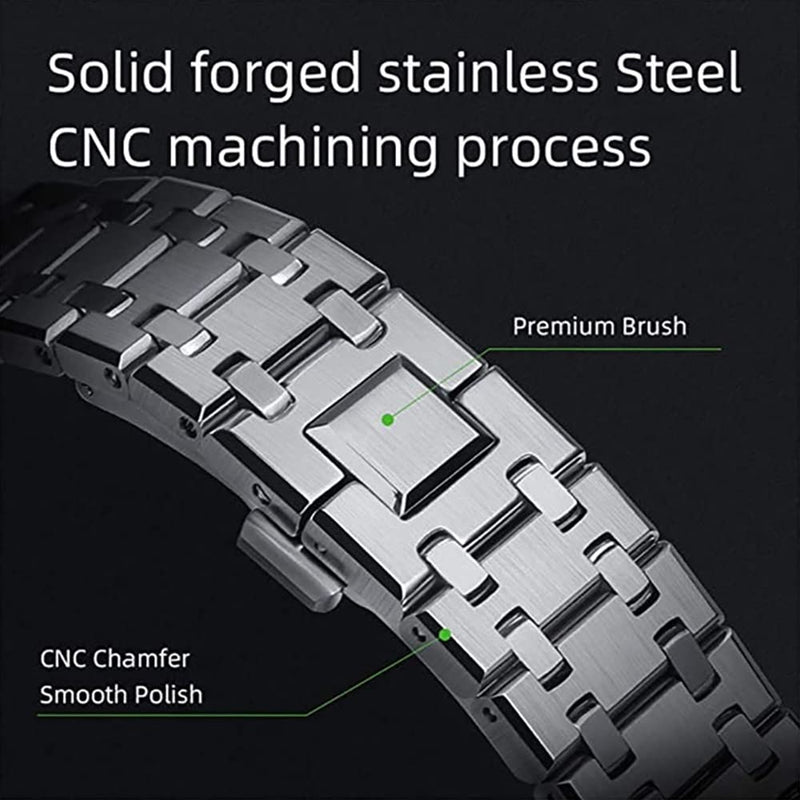 GA2100 Stainless Steel Watch Band Case Mod Kit, Smooth Bezel without Nails Metal Strap Accessories Compatible with Casio Mens G-Shock GA2100/GA-2110 Watches Silver
