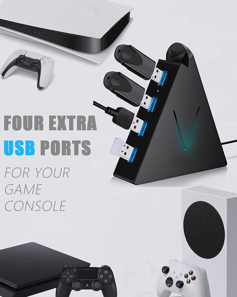 JoyReken 4-Port USB 3.0 Hub, FlyingVHUB Vertical Data USB Hub with 2 ft Extended Cable, for Mac, PC, Xbox One, PS4, PS5, iMac, Surface Pro, XPS, Laptop, Desktop, Flash Drive, Mobile HDD Black