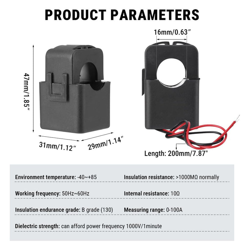 Uadme Split Core Current Transformer, PZCT-02 Current Transformer 100A, Precise Current Sensor for 100A Amp Energy Meter, Fully Closed, Snap Connection Structure
