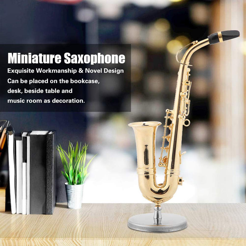 Miniature Alto Saxophone Delicated Gold Plated Mini Instrument Ornament with Case, and Decoration Saxophone Model Mini Musical 14cm Miniature Alto Saxophone Replica