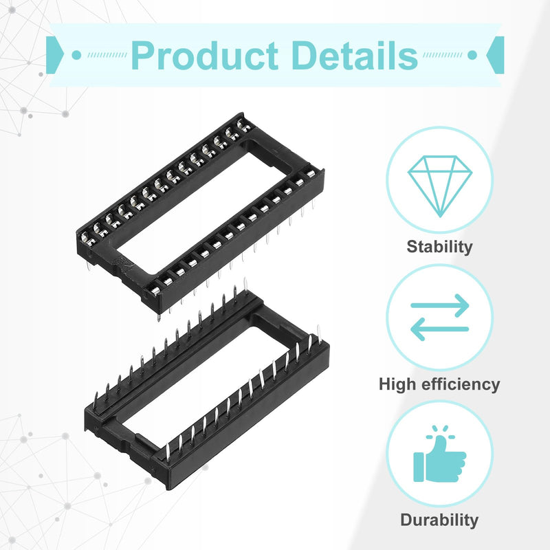 QUARKZMAN DIP IC Chip Socket Adapter 28 Pin IC Assortment Kit 2.54 mm / 0.1 Inch Pitch 15.24 mm Row Spacing for Breadboard Project, PCB Board Design Pack of 8