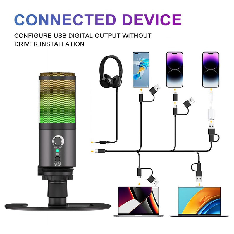 G-MARK MK6 RGB USB Condenser Microphone, Gaming Microphone for Podcasts, Streaming, Broadcasting, Condenser Mic with Cardioid, Omnidirectional, Compatible with PS4/5/PC