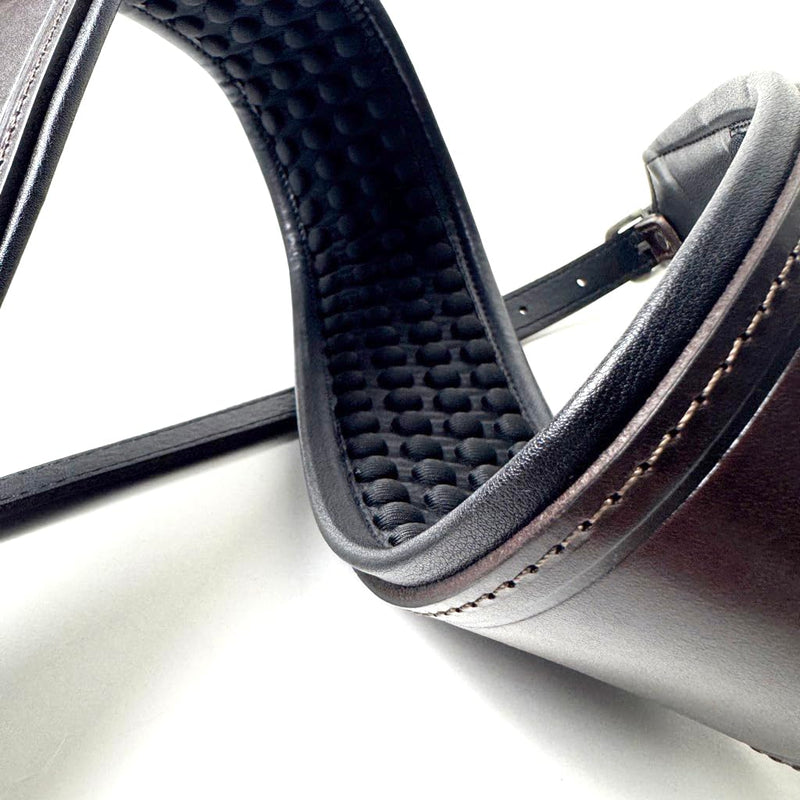Walker And Williams FPB-43 Super Premium Full Length Grain Leather Air Cell Neoprene Backed Guitar Strap In Dark Hickory Brown Finish, Aged Nickel Buckle For Acoustic, Electric, And Bass Guitars.