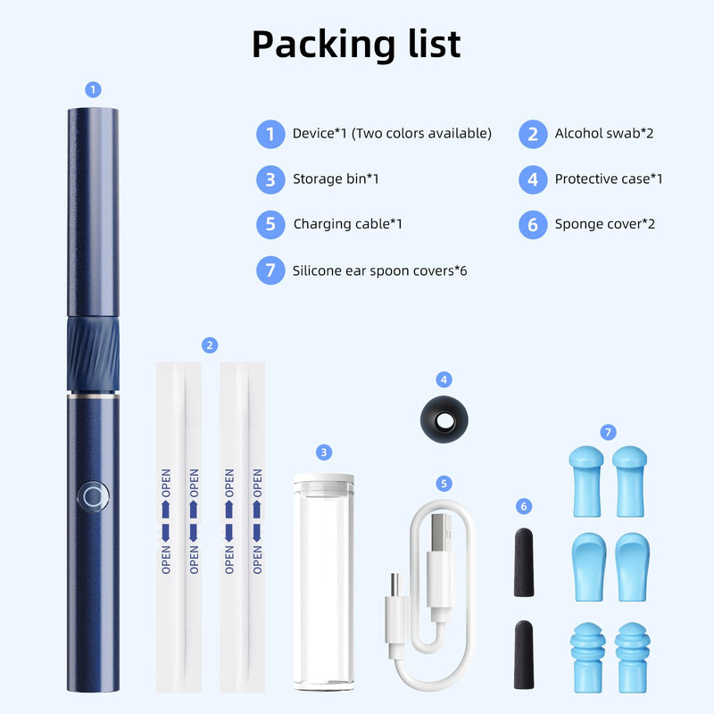 Qimic Ear Wax Remover Otoscope, 1080P HD WiFi Ear Cleaner, Ear Camera with Tweezers & 4 LEDs, Otoscope for iOS & Android, IP67 Waterproof Ear Cleaner for Adults, Children and Pets S8 blue