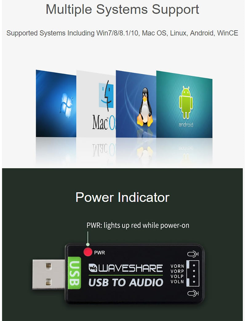 USB to Audio USB Sound Card with 8Ω 5W Speaker, Driver-Free Plug and Play | for Raspberry Pi/Jetson Nano, Win7/8/8.1/10,Linux,Android, Support Recording/Playback, Onboard Microphone/ Speaker Header