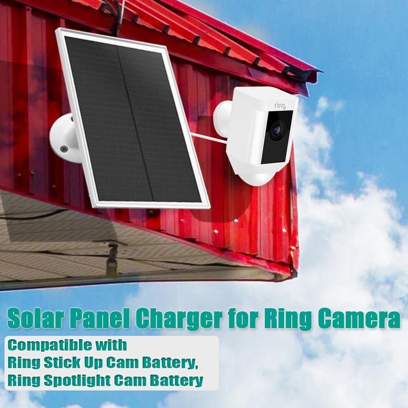 Solar Panel for Ring Camera,6W Solar Charger Compatible with Ring Stick Up Cam Battery and Ring Spotlight Cam Battery Battery,Output 6W/5V, DC3.5mm Plug, Not for Spotlight Plus/Pro (White) White