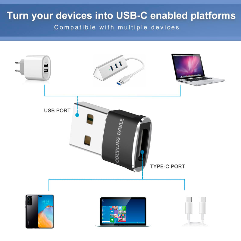 USB Male to USB C Adapter 4 Packs,USB to Type C Super Fast Charging/Transfer and OTG Function. Compatible with iPhone15 14 13 Plus Pro Max,iPad Pro Air 4 Mini 6 Almost USB Devices 4 pack black