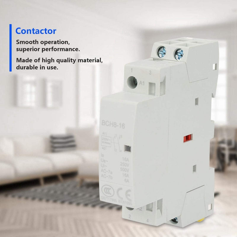 Contactor, 220 V/230 V, DIN rail, household AC contactor, 16 A contactor, number of main contacts, 2P, 2NO 50/60 Hz, circuit control