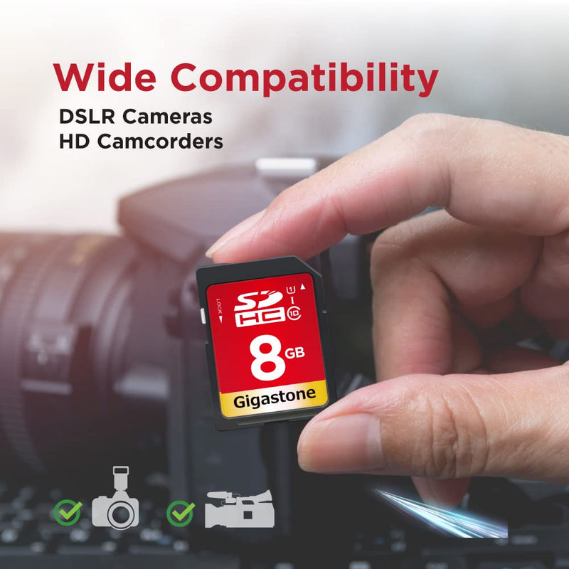 Gigastone 8GB 10-Pack SD Card UHS-I U1 Class 10 SDHC Memory Card Full HD Video Canon Nikon Sony Pentax Kodak Olympus Panasonic Digital Camera, with 10 Mini Cases SD 8GB U1 10-Pack