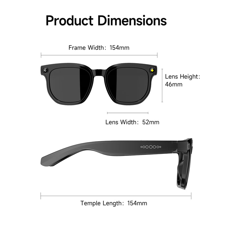 AI Smart Glasses Camera 8MP 1080P Recording Translation Open-Ear Bluetooth | 8MP Camera records 1080P POV video hands-free. Capture travel, vlogs & daily life from your first-person view.