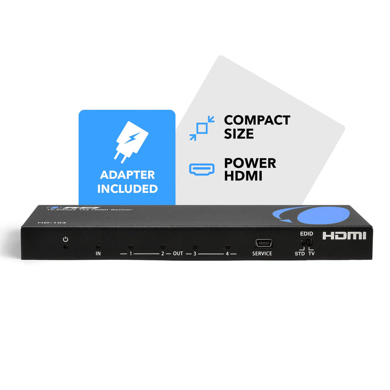 [AUSTRALIA] - OREI 4K 1x4 HDMI Splitter, - 1 Port to 4 HDMI Display Duplicate/Mirror - Powered Splitter Ver 1.4 Certified for Full HD 1080P High Resolution & 3D Support (One Input To Four Outputs) - (HD-104) 